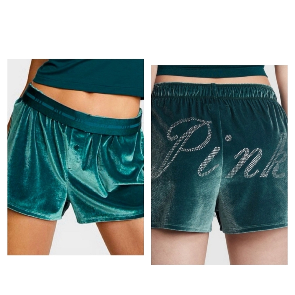 PINK Victoria's Secret | New Velvet Rhinestone Pajama Shorts Teal Green Large